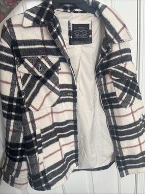 Levi's Plaid Wool Shacket - Black, White & Burgundy
